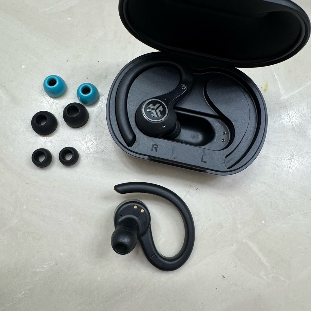 Black Wireless Earbuds with Ear Hooks